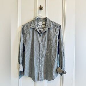 Frank & Eileen Womens Gray Blue Barry Striped Tailored Button Up Shirt Small